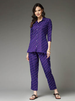 Stylum - Blue Printed Poly Crepe Co-Ord (Set of 2)