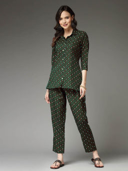Stylum - Green Printed Poly Crepe Co-Ord Set (Set of 2)