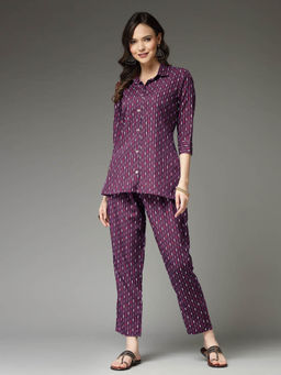 Stylum - Purple Printed Poly Crepe Co-Ord Set (Set of 2)