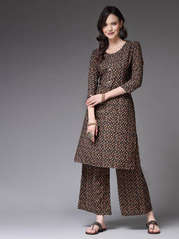 Stylum - Brown Printed Kurta with Palazzo (Set of 2)