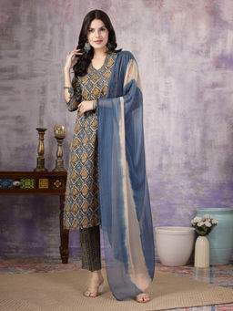 Stylum - Blue Angrakha Kurta with Pant and Dupatta (Set of 3)