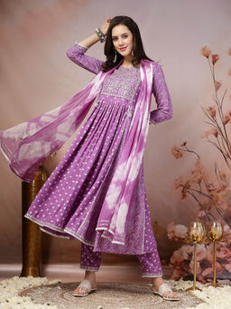 Stylum - Purple Printed Kurta with Pant and Dupatta (Set of 3)