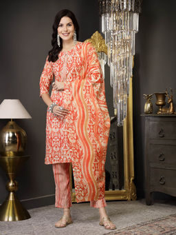 Stylum - Rust Printed Kurta with Pant and Dupatta (Set of 3)