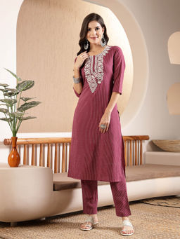 Stylum - Maroon Embroidered Kurta with Pant (Set of 2)