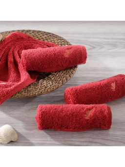 Maspar - Colorart 550GSM Embedded Stripe Solid Lacquer Red Face Towels (Set of 4)