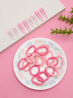 Stol'N - Pink Hair Accessories Tic Tac Pins And Rubber Bands (Set Of 24)