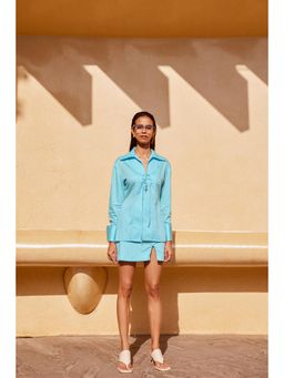 Qua - Front Slit Blue Mini Skirt