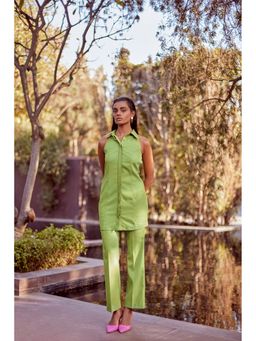 Qua - Longline Contoured Green Shirt