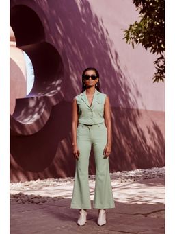 Qua - Bootcut Tailored Green Trousers