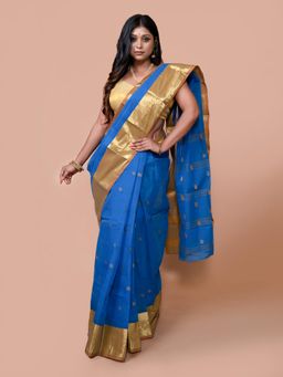 LAA CALCUTTA - Blue Pure Cotton Woven Design Zari Per Tant Saree for Women