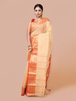 LAA CALCUTTA - Beige Pure Cotton Woven Design Zari Per Tant Saree for Women