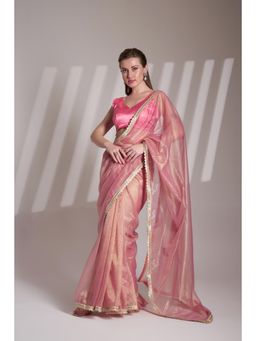 Modeva - Solid Pink Organza Saree with Unstitch Blouse