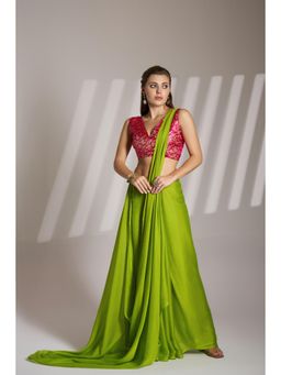 Modeva - Solid Saree with Contrast Brocade Unstitch Blouse