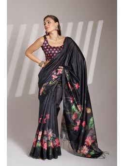 Modeva - Floral Printed Linen Saree with Unstitch Blouse
