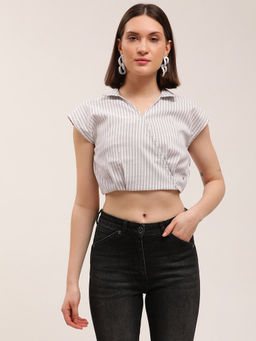 ELLE - Womens Striped Black and White Crop Top