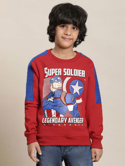 Kidsville - Captain America Printed Red Sweatshirt For Boys