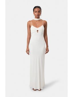 BEYOND - Womens Viscose Sequined White Dress With Scarf