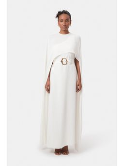 BEYOND - Womens Viscose Solid White Dress With Cape And Belt