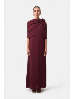 BEYOND - Womens Viscose Solid Wine Dress With Cape