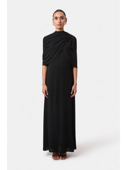 BEYOND - Womens Viscose Solid Black Dress With Cape
