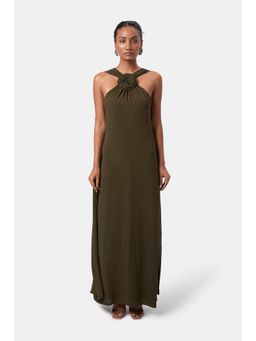 BEYOND - Womens Viscose Solid Olive Dress