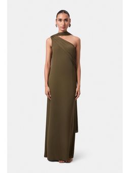 BEYOND - Womens Viscose Solid Olive Dress
