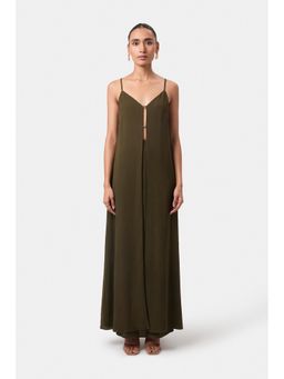 BEYOND - Olive Front Slit Drape Top