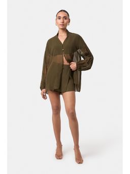 BEYOND - Panelled Mini Skorts - Olive