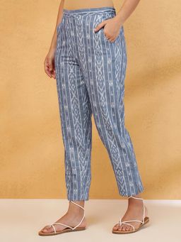 Fabindia - Blue Cotton Ikat Woven Tapered Pants