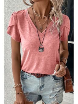 PARTIQ - Peach Petal Sleeve V Neck T-Shirt