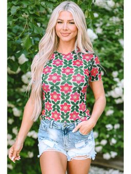 PARTIQ - Multi-Color Floral Print Crew Neck T-Shirt