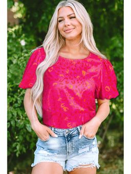 PARTIQ - Pink Leopard Printed Puff Sleeve Top