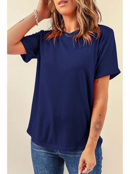 PARTIQ - Blue Casual Plain Crew Neck T-Shirt