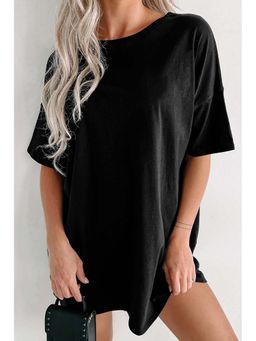 PARTIQ - Black Solid Color Round Neck Basic Tunic T-Shirt