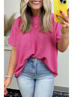 PARTIQ - Pink Corded Knit Loose Fit T-Shirt