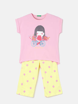 United Colors of Benetton - Multi-Color Printed T-Shirt with Culottes (Set of 2)