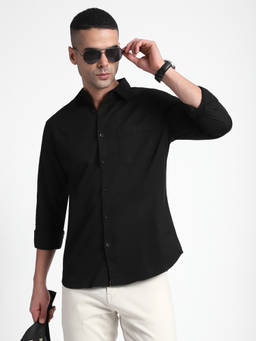 R&B - Black Solid Regular Casual Shirt