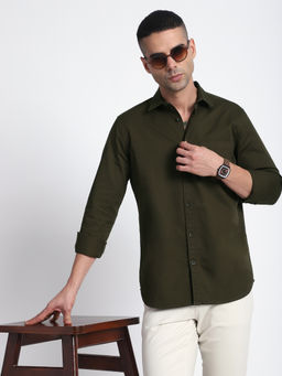 R&B - Olive Solid Regular Casual Shirt