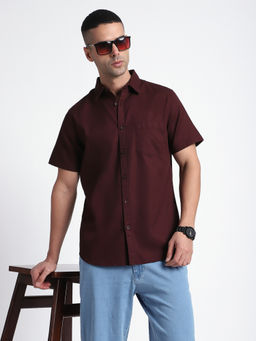 R&B - Wine Solid Regular Casual Shirt