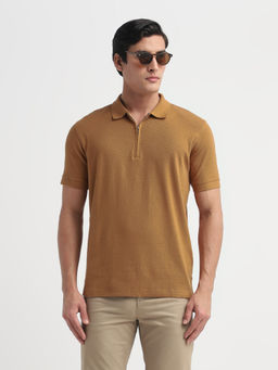 SELECTED HOMME - Organic Cotton Zip Brown Polo T-Shirt
