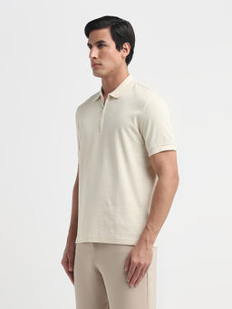 SELECTED HOMME - Organic Cotton Zip Beige Polo T-Shirt