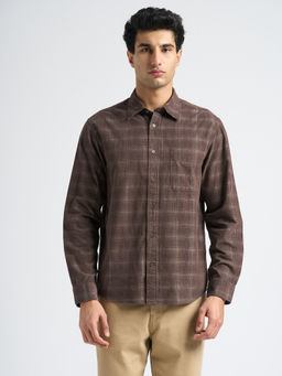 SELECTED HOMME - Brown Corduroy Check Casual Shirt