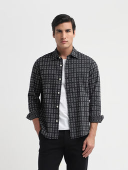 SELECTED HOMME - Black Organic Cotton Dobby Check Casual Shirt