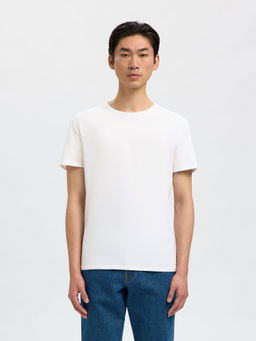 SELECTED HOMME - White New Pima Round Neck T-shirt