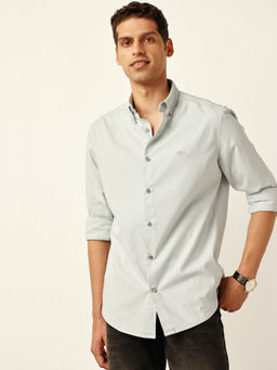 Andamen - Grey Cotton Elastane Woven Oxford Slim Casual Shirt