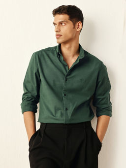 Andamen - Green Cotton Elastane Woven Oxford Slim Casual Shirt