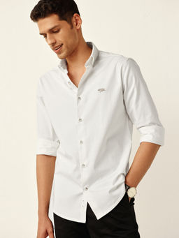 Andamen - White Cotton Elastane Woven Oxford Slim Casual Shirt