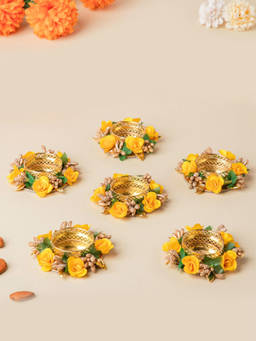 Nestasia - Set of 6 Yellow Rose Tea Light Candle Holder