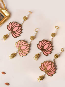 Nestasia - Set of 4 Peach & Golden Lotus Wall Hanging