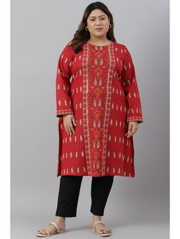 W - Red Printed Winter Kurta